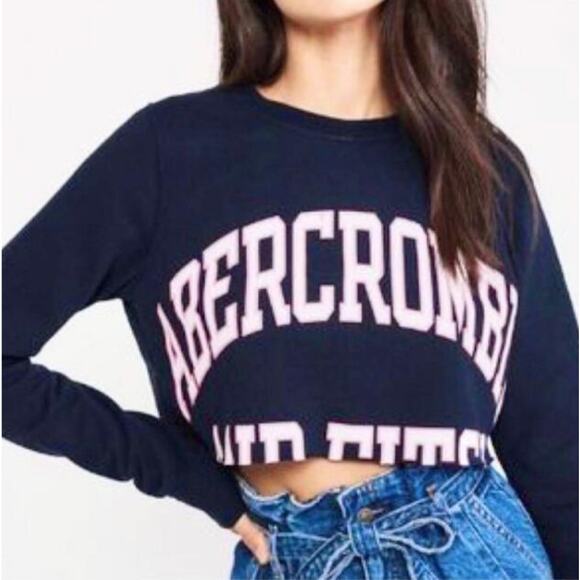 3419) Abercrombie & Fitch Navy  Crop Crewneck Sweater Size XL - Picture 1 of 6